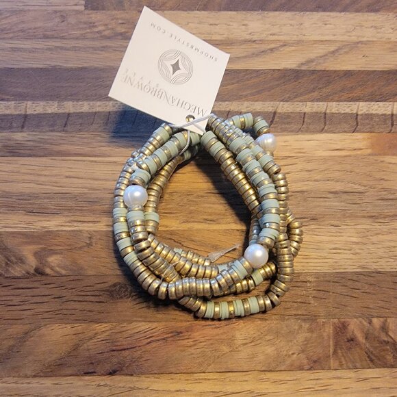 Meghan Browne Style Lynn Mint 5 Strand Mixed Texture Boho Bracelets - Picture 6 of 14